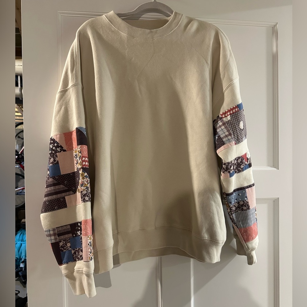 Abercrombie & Fitch Cream Sweatshirt with Patchwork Sleeves